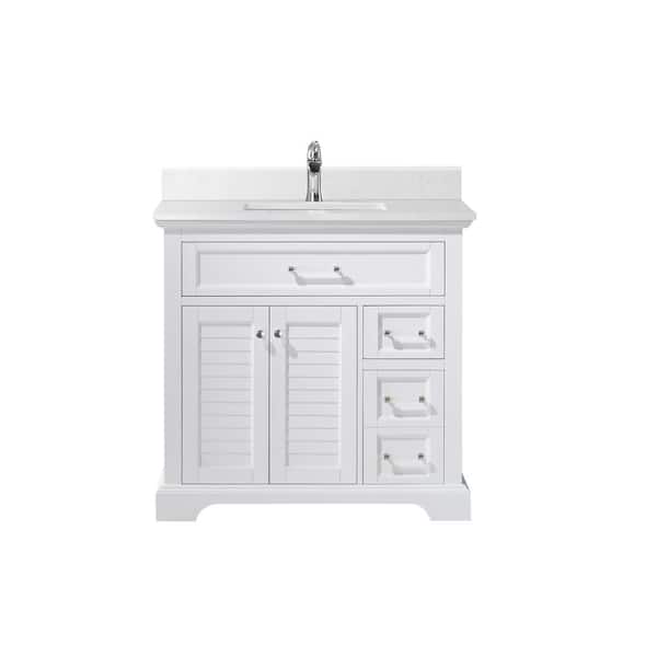 ROSWELL Lorna 36 in. Bath Vanity in White with Composite Vanity Top in White with White Basin