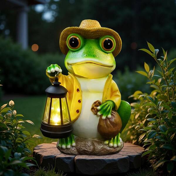 Solar Garden Outdoor Frog Statue 10 in. Tall-with Handheld