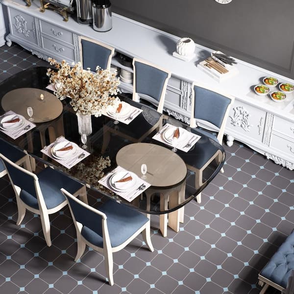 Vaudeville Octagon Antracita with Taco Azzuro 8 in. x 8 in. Porcelain Floor and Wall Tile (11.25 sq. ft. /Case)
