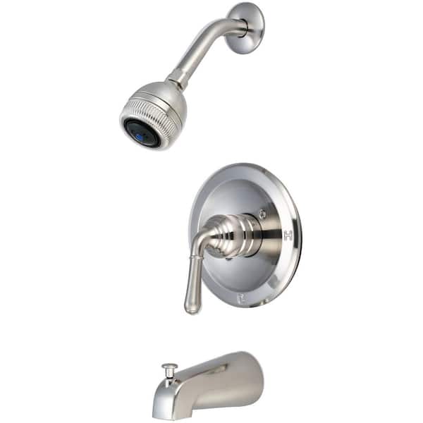 Olympia Faucets Accent 1-Handle Wall Mount Tub and Shower Faucet Trim Kit Brushed Nickel with 3 Function Showerhead (Valve not Included)