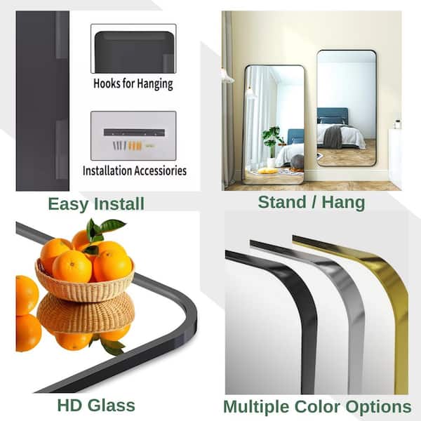 32 in. W x 72 in. H Rectangular Modern Wall Mount Mirror Black Aluminum Framed Full Length Mirror