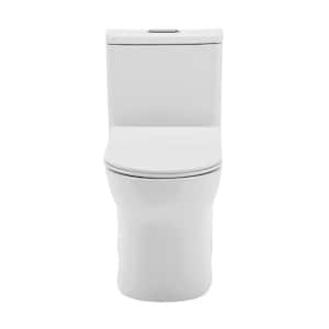 Burdon 1-Piece 12 in. Rough-in 1.1/1.6GPF Dual Flush Elongated Toilet in Glossy White with Chrome Hardware Seat Included