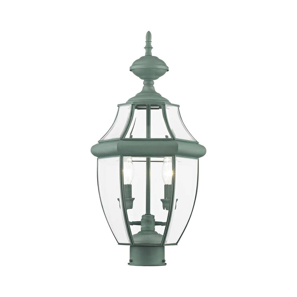 Verdigris Brass 2-Light Outdoor Post Lantern with Clear Glass