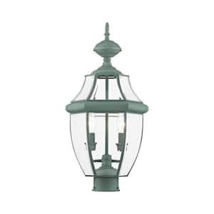 Aston 21 in. 2-Light Verdigris Cast Brass Hardwird Outdoor Rust Resistant Post Light with No Bulbs Included