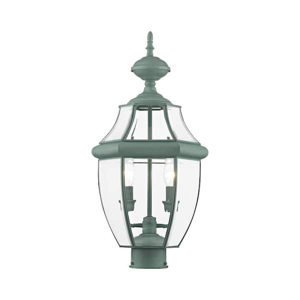 Aston 21 in. 2-Light Verdigris Cast Brass Hardwird Outdoor Rust Resistant Post Light with No Bulbs Included
