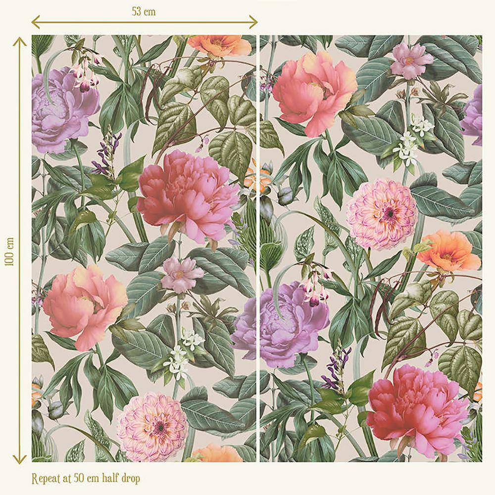 Floral Botanical Paradise Textured Wallpaper in White and Pink