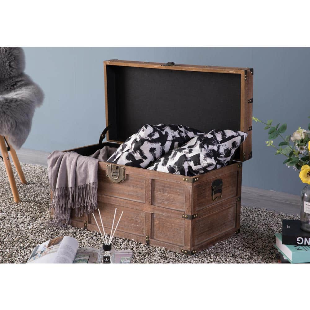 Medium Rustic Brown Wooden Storage Trunk with Latch