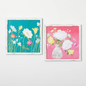 Bright Pink and Teal Floral Framed Nature Art Print 20 in. x 20 in. (Set of 2)
