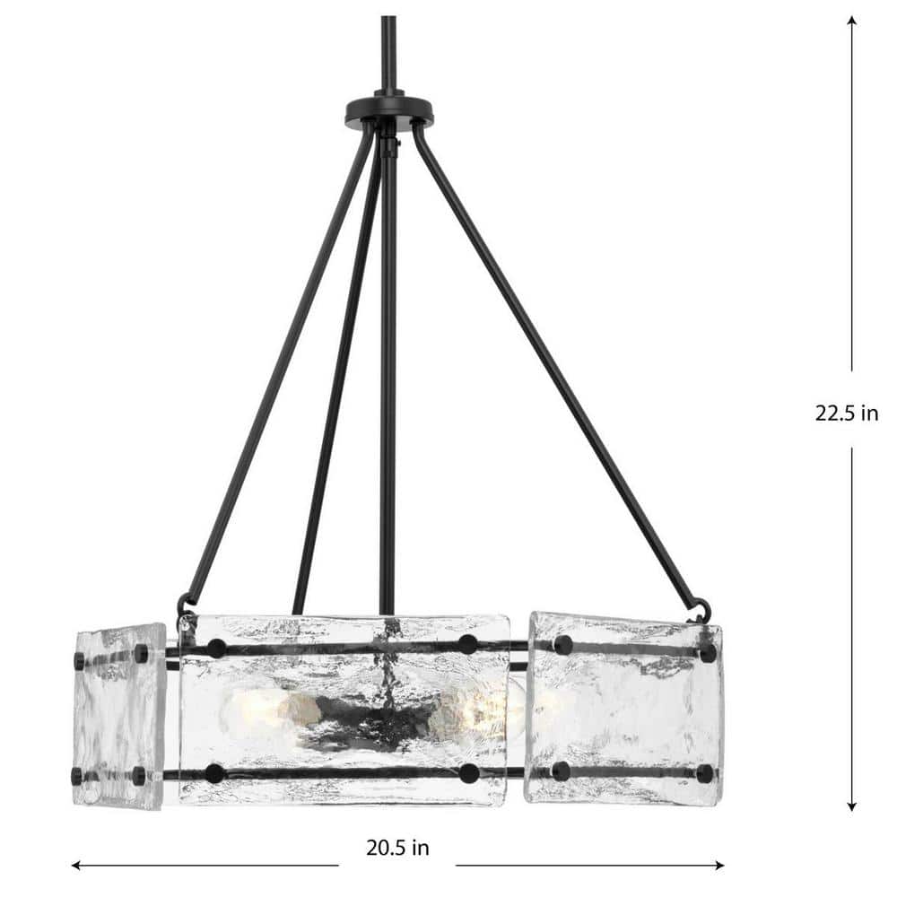 Rivera Matte Black 4-Light Chandelier with Textured Glass