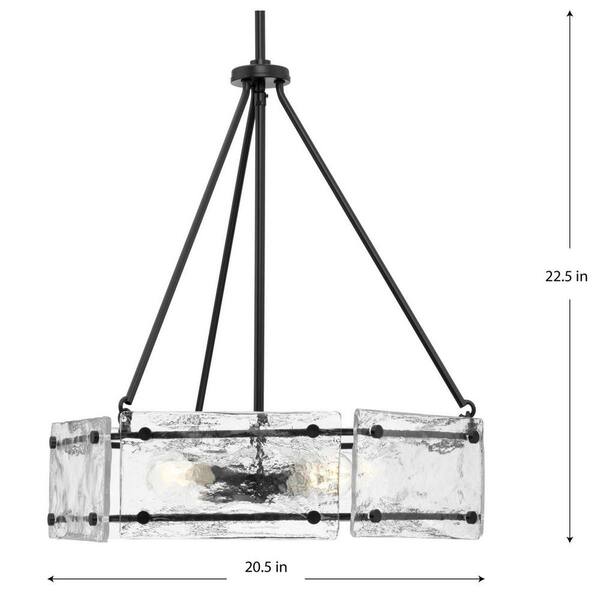Progress Lighting Rivera 20.5 in. 4-Light Matte Black Luxe Industrial Chandelier with Textured Glass