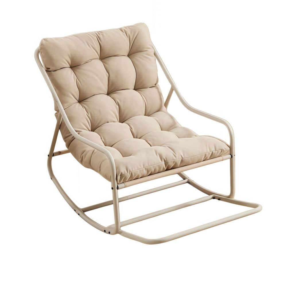 Metal Outdoor Rocking Chair with Beige Cushion, 300 lbs Steel Frame for Indoor & Outdoor Use price history on PriceWatchPro