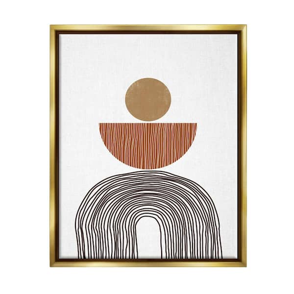 The Stupell Home Decor Collection Boho Shapes Stacked Round Curve Brown White by JJ Design House LLC Floater Frame Abstract Wall Art Print 17 in. x 21 in.