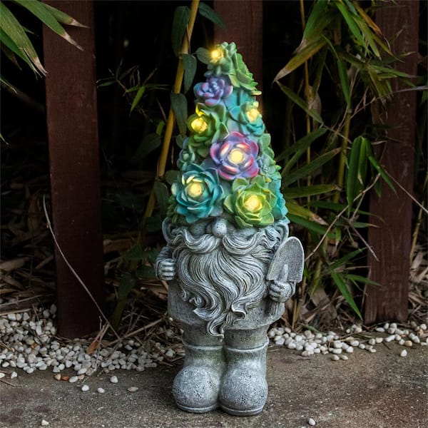 Gnome Garden Statues with Solar Lights, Gnome Holding Spade Statues for Garden, Lawn, Patio Decoration