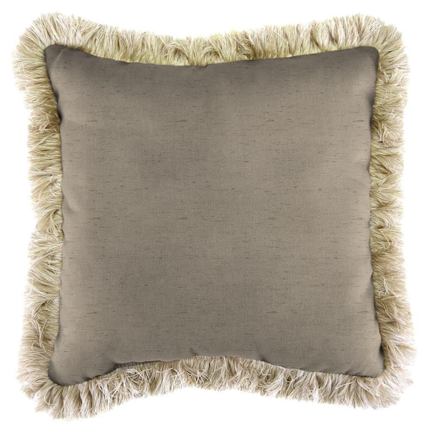 Jordan Manufacturing Sunbrella Frequency Sand Square Outdoor Throw Pillow with Tuscan Fringe