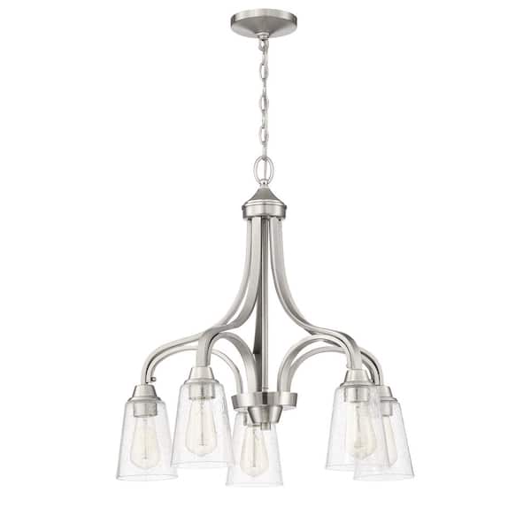 CRAFTMADE Grace 5-Light Brushed Nickel Finish with Seeded Glass Transitional Chandelier for Kitchen/Dining/Foyer, No Bulb Included