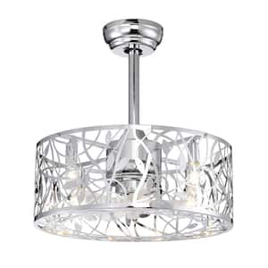 18.03 in. Vintage Chrome Indoor Fandelier Ceiling Fan Lighting with Cage Lampshade and Angled Ceiling