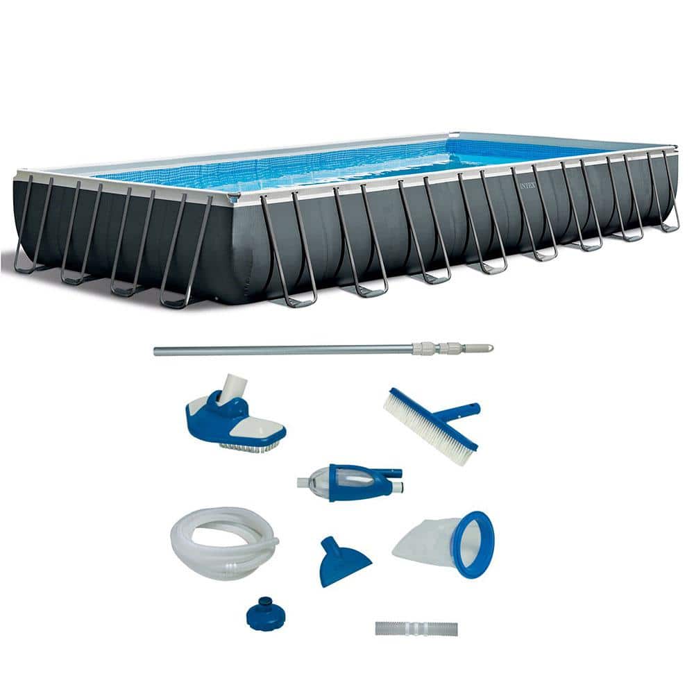 Intex 16 ft. x 32 ft. Rectangular 52 in. Swimming Pool Set with Maintenance Kit, Gray -  26377EH28003E