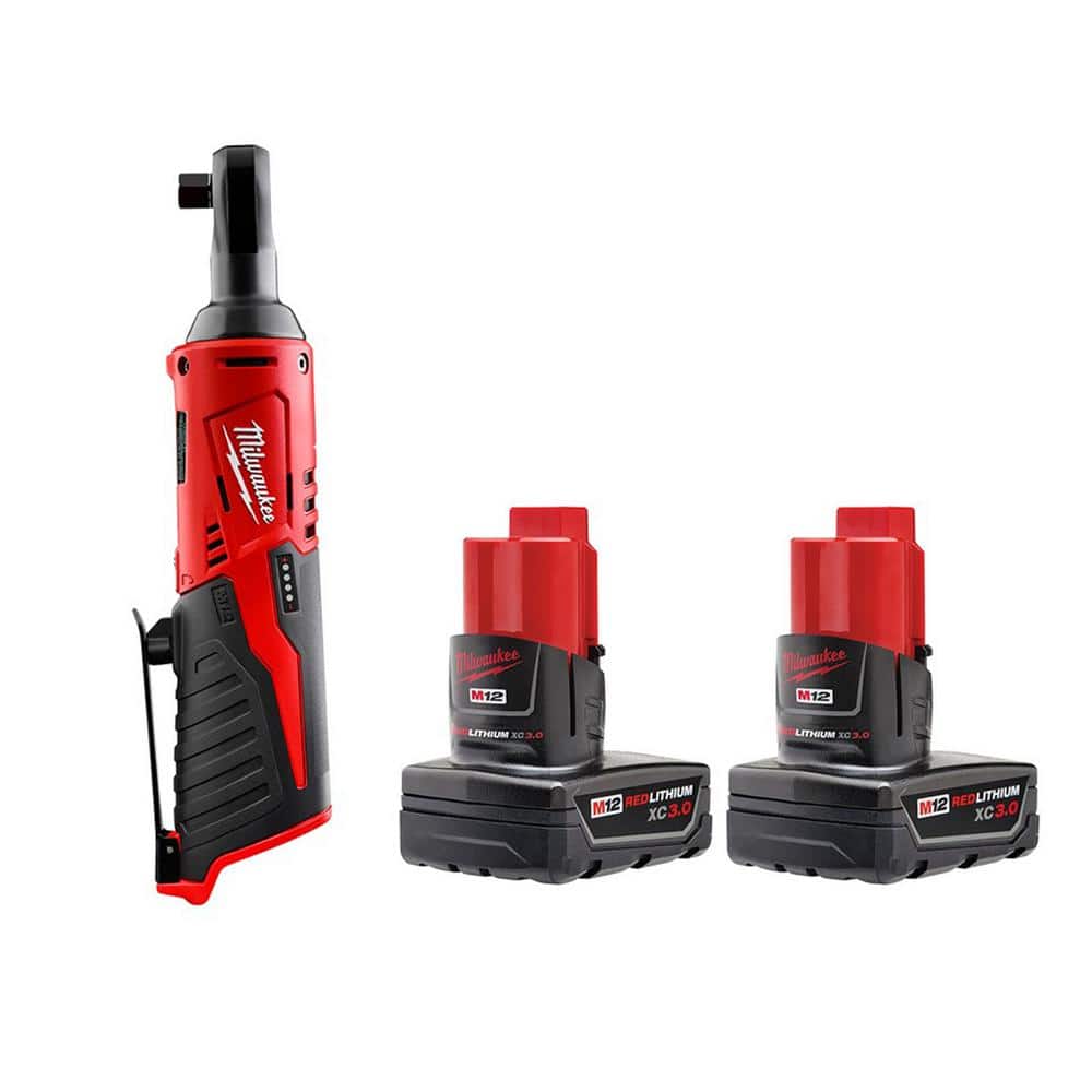 Milwaukee M12 12V Lithium-Ion Cordless 3/8 in. Ratchet with 3.0 Ah Battery Pack (2-Pack) -  2457-20-2412