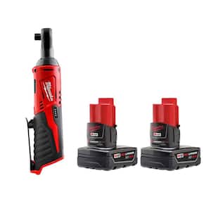 M12 12V Lithium-Ion Cordless 3/8 in. Ratchet with 3.0 Ah Battery Pack (2-Pack)
