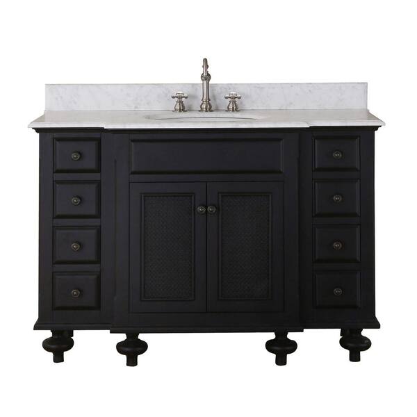 Water Creation London 48 in. Vanity in Dark Espresso with Marble Vanity Top in Carrara White with White Basin