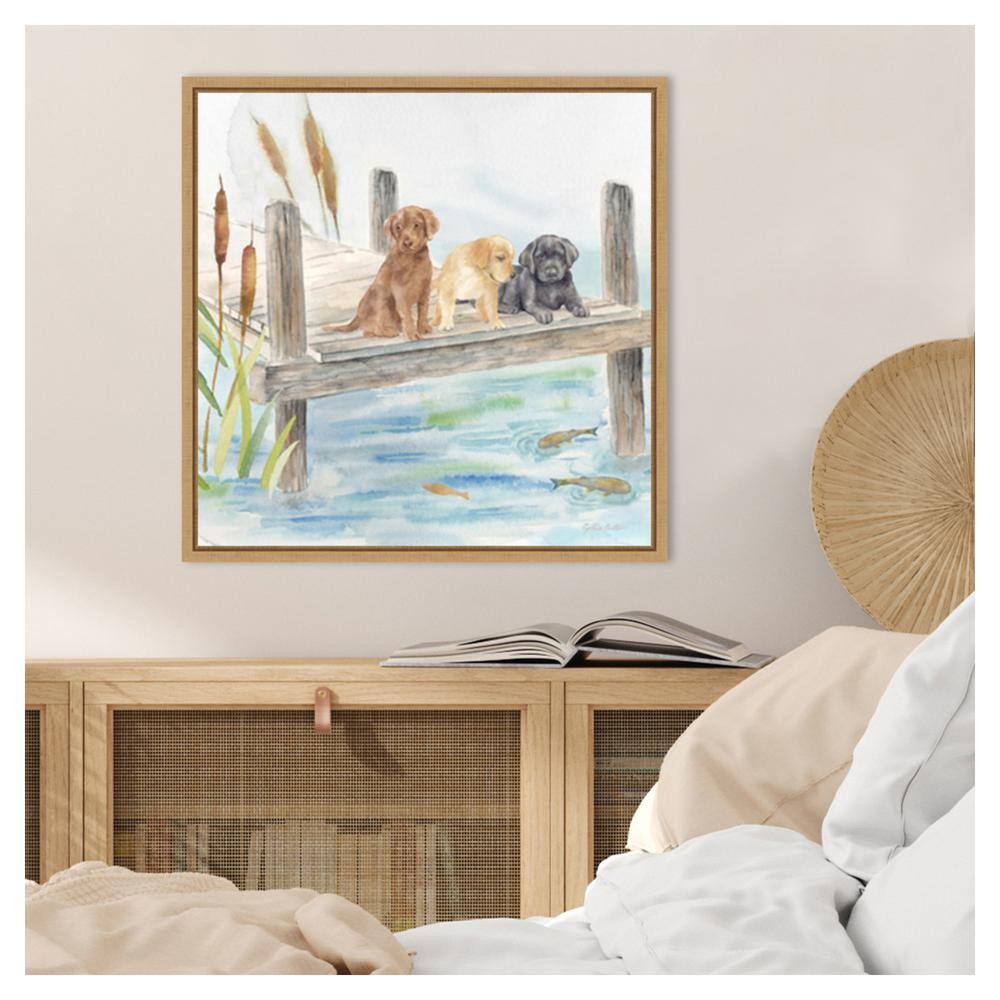 Woodland Dogs IV Framed Canvas Wall Art in Sylvie Maple