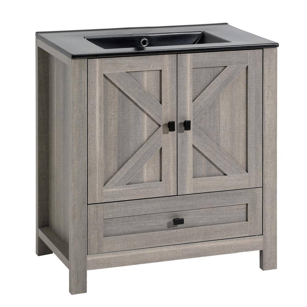 29.9 in. D x 17.8 in. W x 34.2 in. H Floating Bath Vanity in Brown with Black Ceramic Top and sink price history on PriceWatchPro