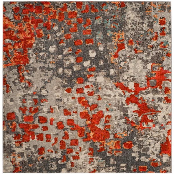 SAFAVIEH Monaco Gray/Orange 5 ft. x 5 ft. Square Geometric Area Rug