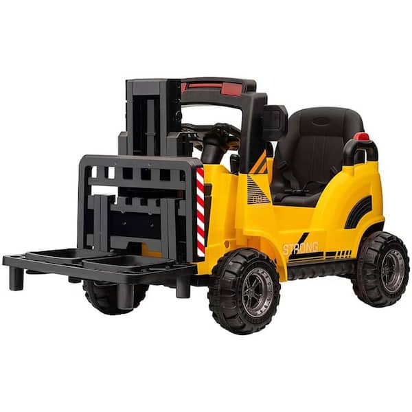 Garvee 12-Volt Kids Ride on Forklift Car, Remote Control, Liftable Fork and Pallet, Low-Power Alarm, 2-Speeds, Music, Yellow