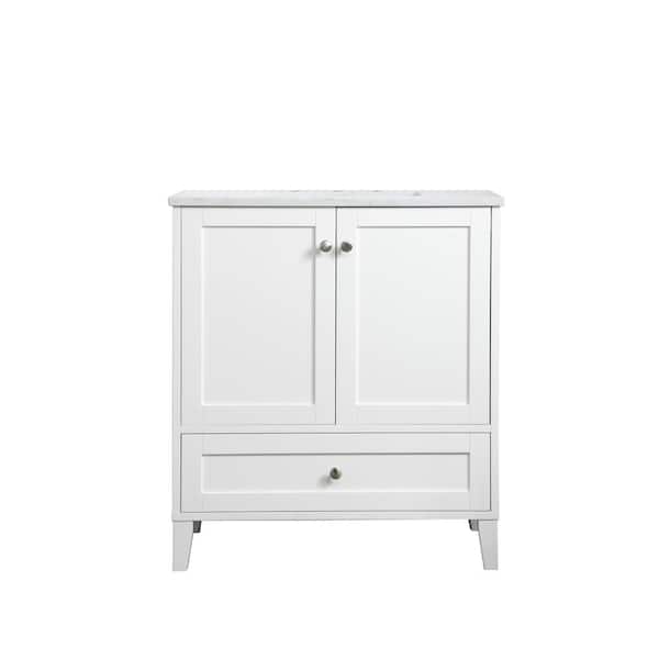 Unbranded Simply Living 30 in. Single Bathroom Vanity in White with Engineered Marble Vanity Top in Calacatta White