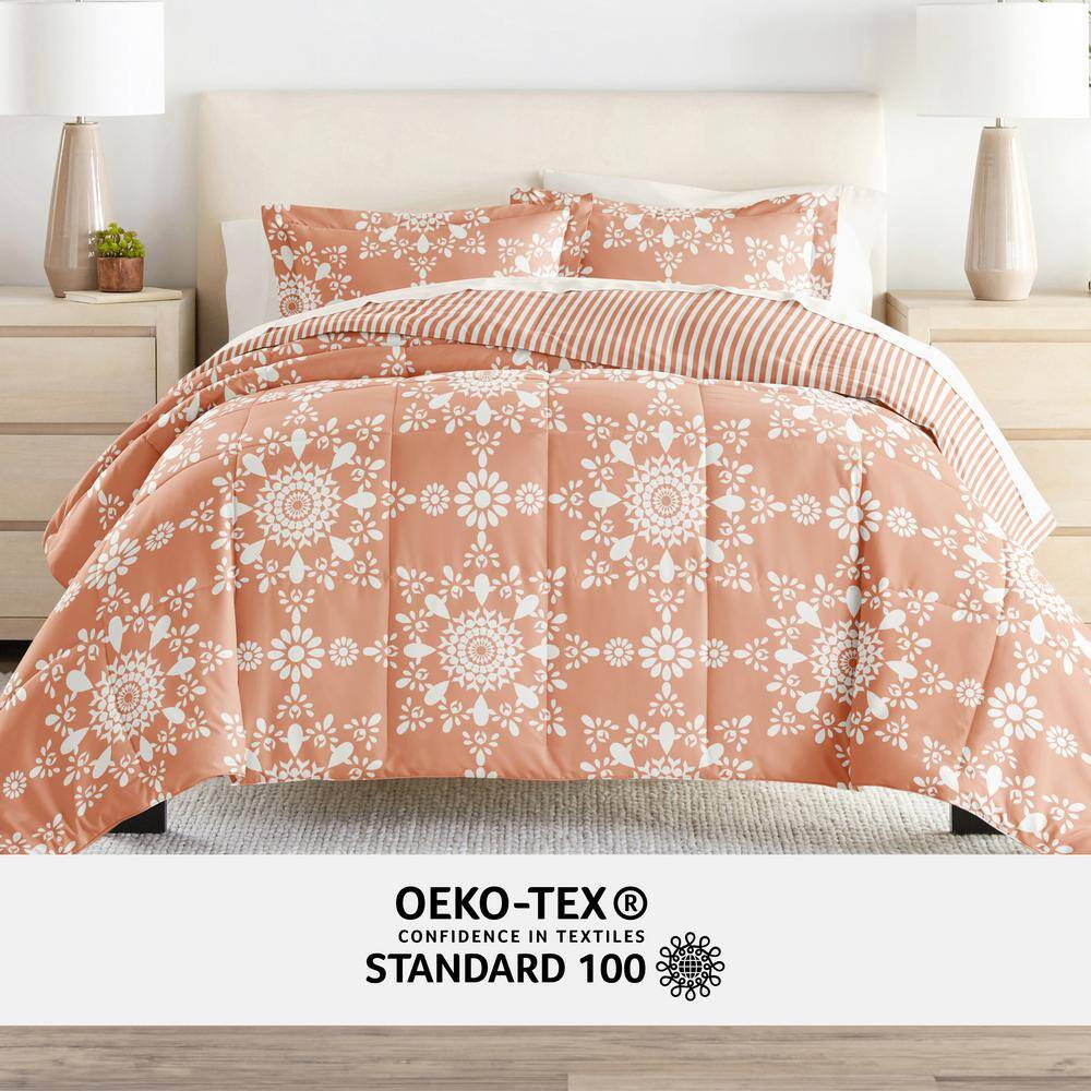California King Daisy Medallion Clay Microfiber Bedding Set