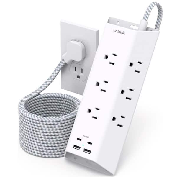 Etokfoks 9-Outlet Power Strip Surge Protector with 4 USB Charging Ports and 15 ft. Long Extension Cord in White