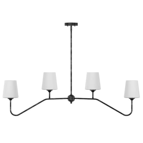 aiwen 48 in. 4-Light Kitchen Island Linear Chandelier Classic Matte Black Pendant Light with Glass Shade