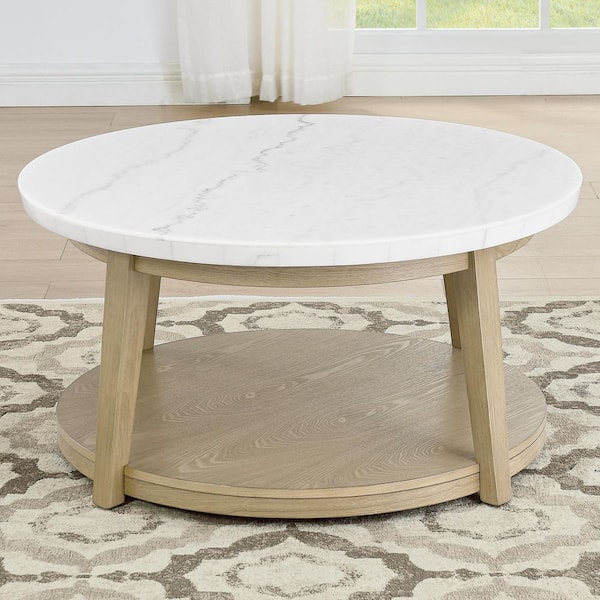 Vida 36 in. White Marble Top Round Cocktail Coffee Table