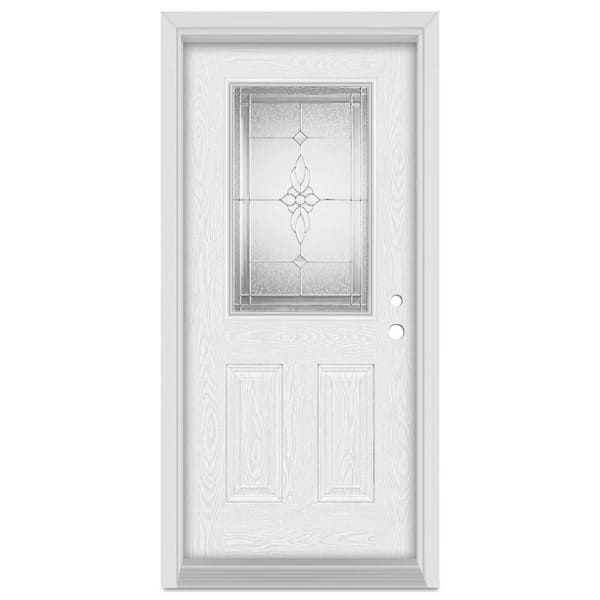 Stanley Doors 36 in. x 80 in. Victoria Left-Hand 1/2 Lite Zinc Finished Fiberglass Oak Woodgrain Prehung Front Door