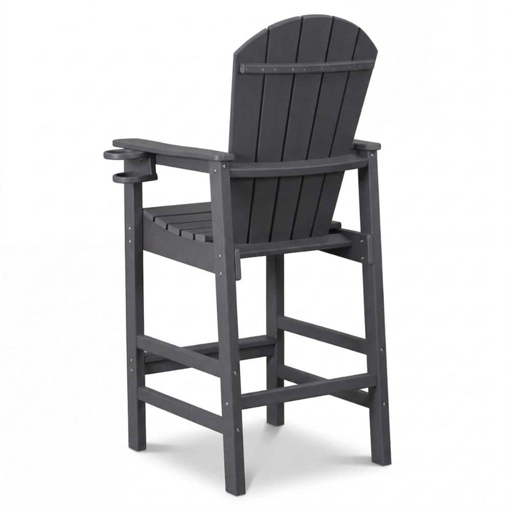 Gray HDPE Bar Height Adirondack Chair, All-Weather Outdoor Patio Bar Chair with Cup Holder price history on PriceWatchPro