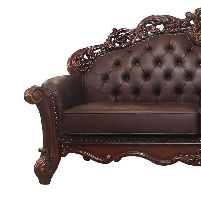 Vendome Cherry Tufted Leather Loveseat with Pillows