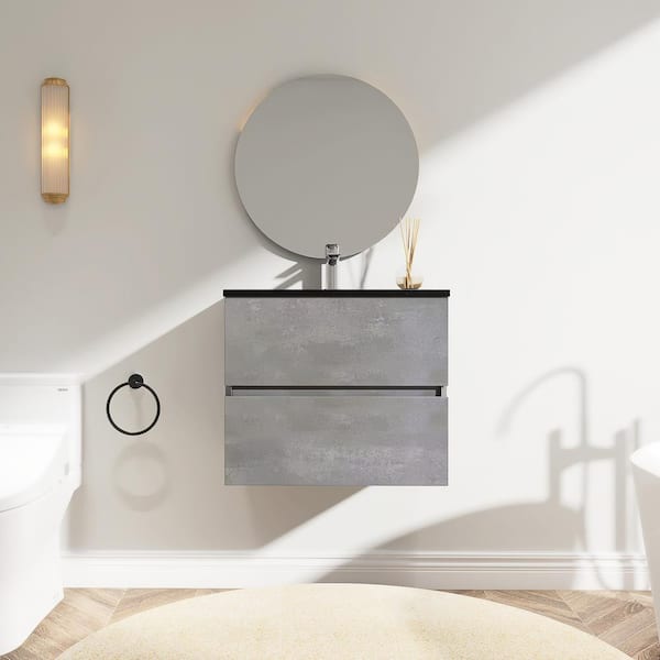 Unbranded 24 in. W x 19 in D x 21 in. H Single Sink Bathroom Vanity Side Cabinet in Cement Grey with Black Solid Surface Top