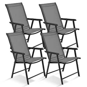 Patio Folding Chairs Portable Outdoor Dining Chair in Gray for Outdoor Camping (Set of 4)