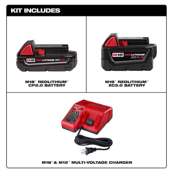 M18 18-Volt Lithium-Ion Starter Kit with One 5.0 Ah and One 2.0 Ah Battery and Charger