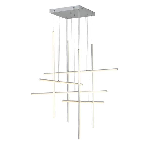 UMEILUCE 8-Lights Modern Square Integrated LED Dimmable Silver Chandelier for Living Room Entryway