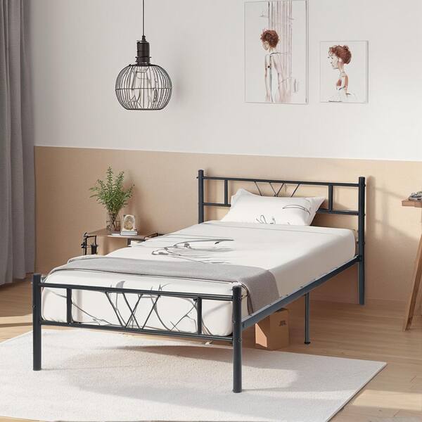 WONDER COMFORT Black Metal Frame Twin Platform Bed with