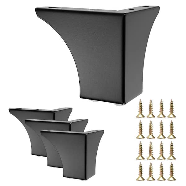 Angel Sar 4 in. Black Metal Furniture Sofa Cabinet Legs with Mounting Screws (4-Pack)