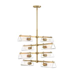 Latitude 8-Light Brushed Gold Modern Chandelier with Triangular Clear Glass Shades