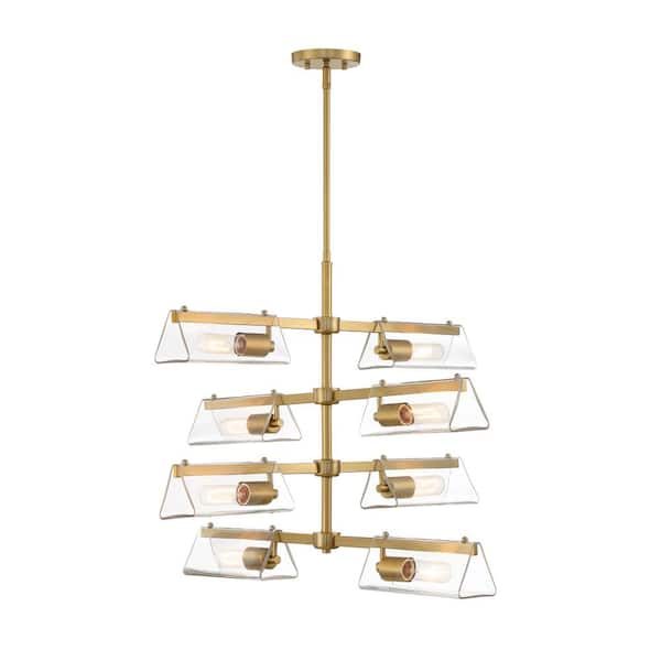 Designers Fountain Latitude 8-Light Brushed Gold Modern Chandelier with Triangular Clear Glass Shades