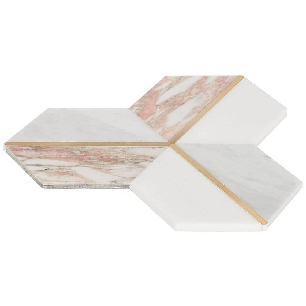 Rosa Marble and Brass Geometric Mosaic Tile Sheet