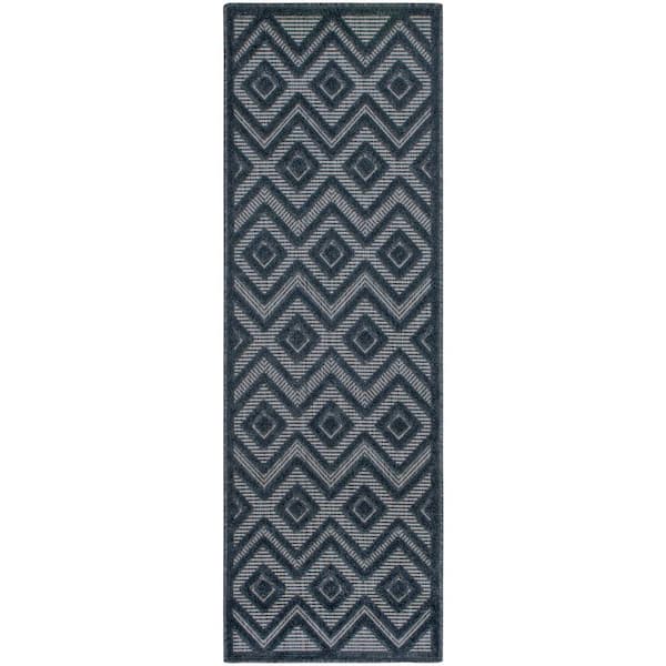 Versatile Navy Blue 2 ft. x 6 ft. Diamond Contemporary Runner Indoor Area Rug