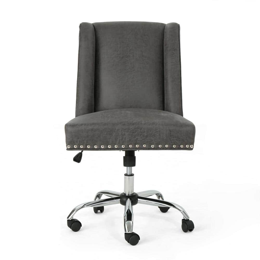 Slate Gray Mound Microfiber Swivel Desk Chair with Studded Base