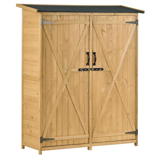Clihome Natural 1.6 ft. W x 4.6 ft. D Wood Organizer Garden Shed Cabinet with Roof (7.36 sq. ft.)