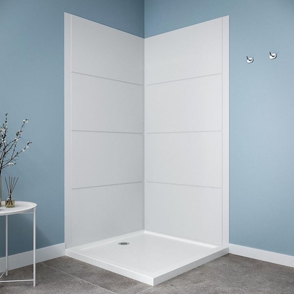 DSH-1660-181 36 in. L x 36 in. W x 76 in. H 2-Piece Glue-Up Corner Shower Surround in White Tile Finish