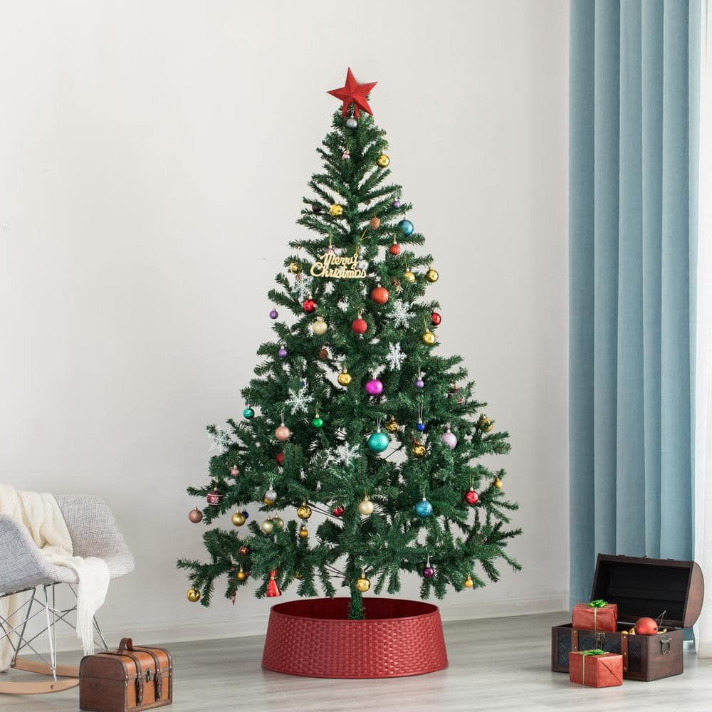 Large Red Rattan Christmas Tree Skirt